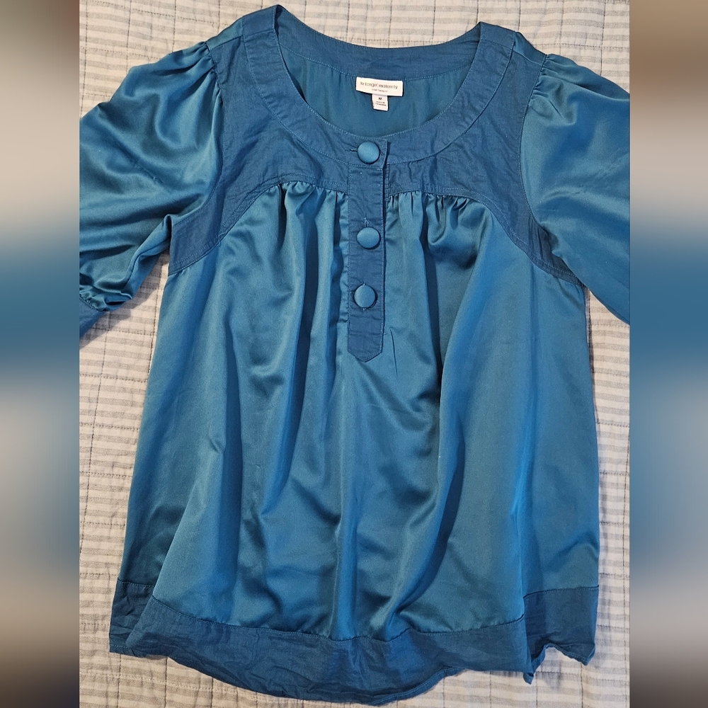 Maternity Blue Satin Blouse with Button Detail